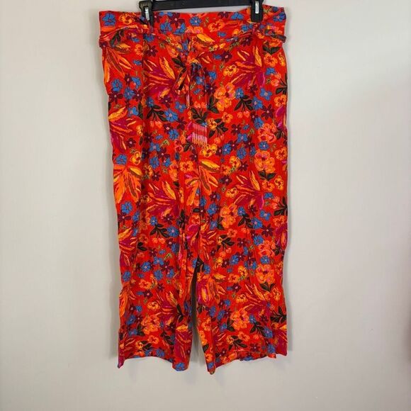 Maison d’ Amelie Orange with Blue Floral Wide Leg Ankle Pants Size XL - Picture 1 of 8